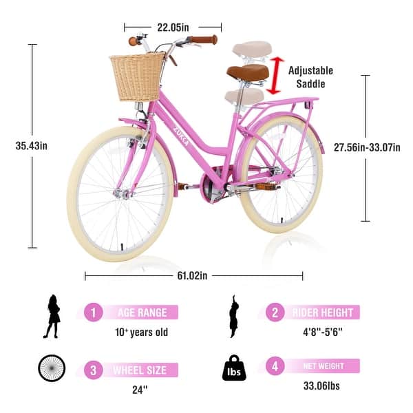 dimension image slide 1 of 3, Steel Frame,Multiple Colors, for 10+Years Old Girls Bike,24 inch wheel