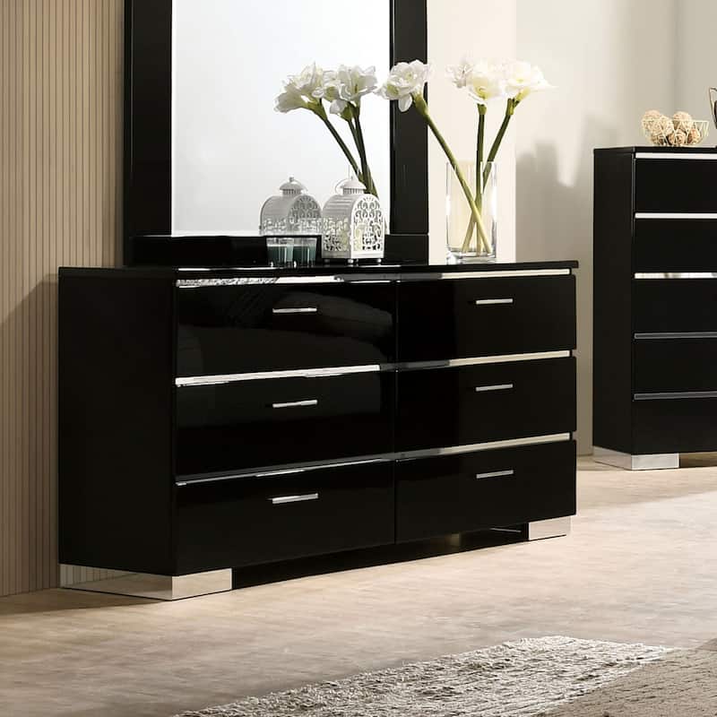 Lofa Contemporary Black 56-inch Wide Wood Dresser with 6-Drawer by Furniture of America