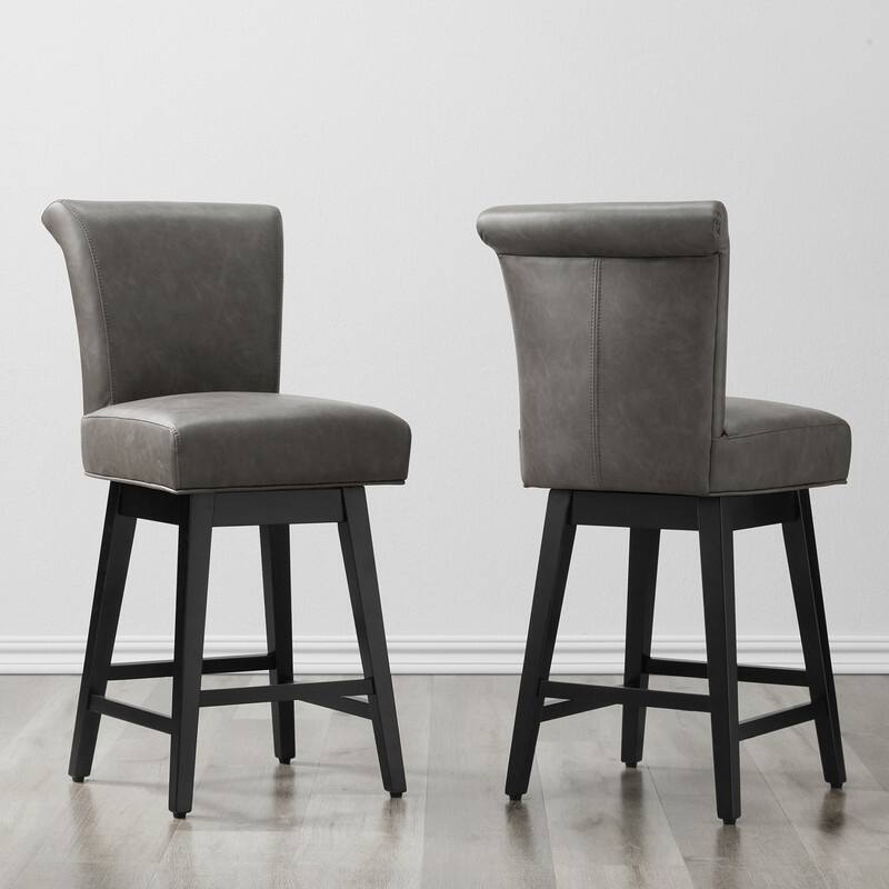 Spruce & Spring Noah Upholstered 26-inch Counter Height Swivel Barstool Set - Set of 2 - Lead Grey - Counter Height