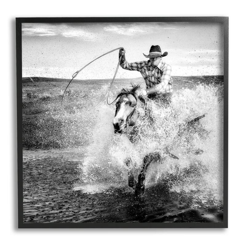 Stupell Ropin' Time Cowboy Framed Giclee Art Design by PBurchettePhoto - 24 x 24 - Black