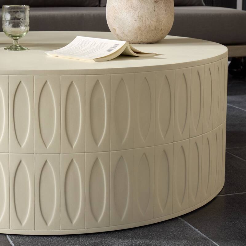 Boulder Drum Coffee Table-White Concrete - 42W x 42D x 16H