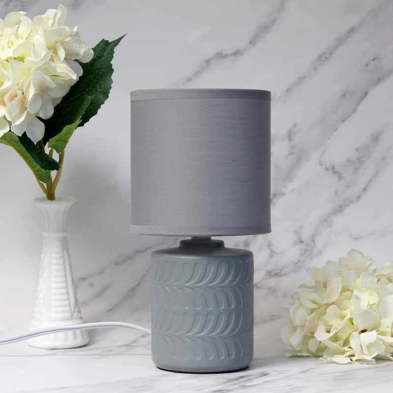 Modern Textured Ceramic Table Lamp with Fabric Drum Shade Compact Accent Lighting Multiple Colors