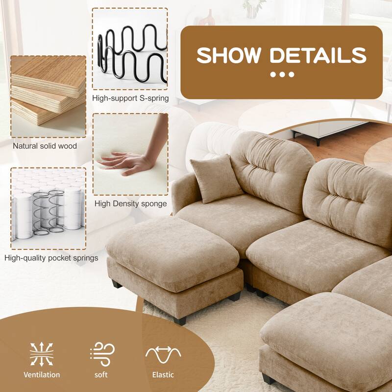 GDF Studio - Amori Modular Modern Chenille L-Shaped Sectional Sofa with Ottoman and Tufted Cushion Backrest
