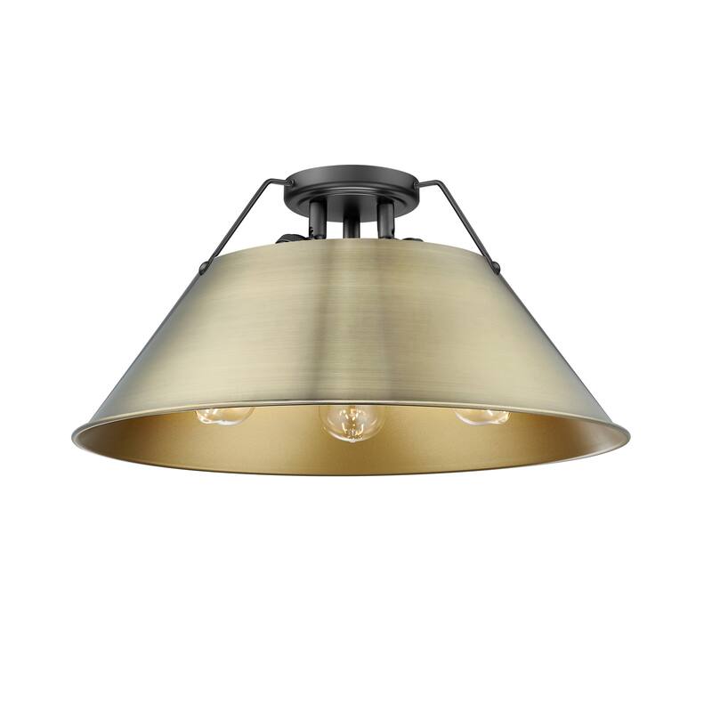 Orwell 3-Light Flush Mount in Matte Black with Aged Brass