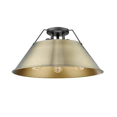 Orwell 3-Light Flush Mount in Matte Black with Aged Brass