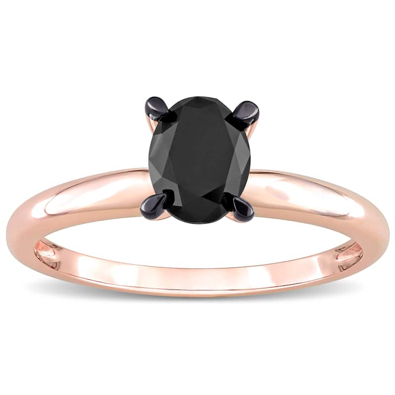 Miadora 1ct TDW Oval-cut Black Diamond Solitaire Engagement Ring in 14k Rose Gold