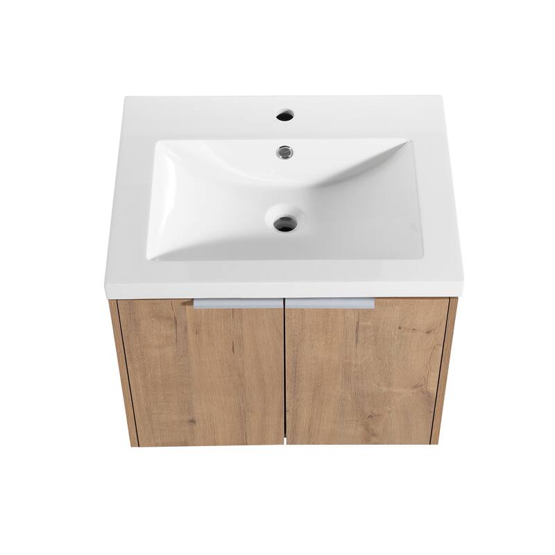 24x18 Floating Bathroom Cabinet with Sink, Soft-Close Doors & Metal Handles, Ideal for Small Bathrooms