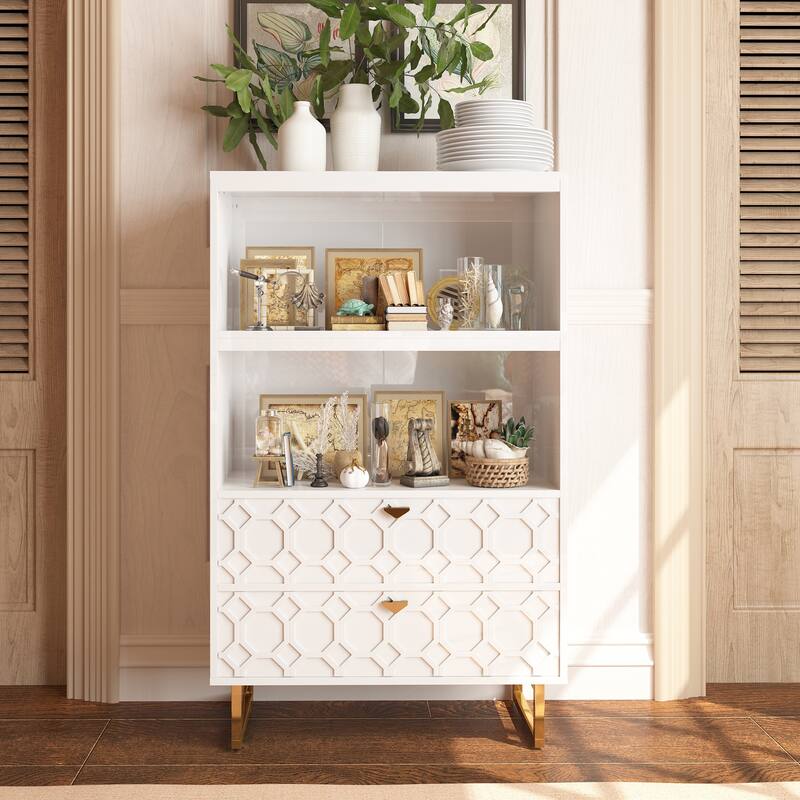 Clihome Industrial Bookshelf 2-shelf Bookcase with Storage Drawers