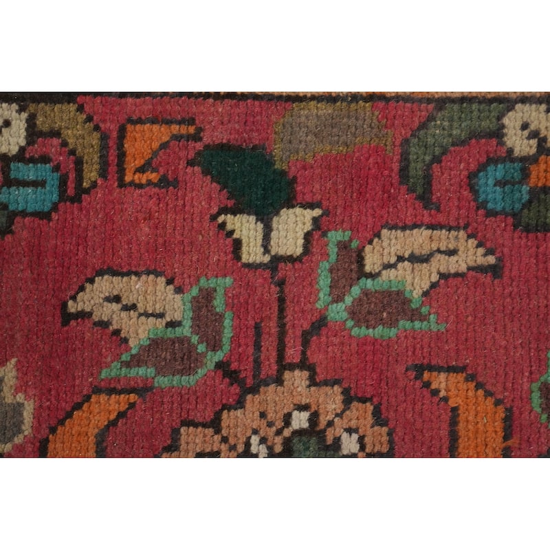 Hand Knotted Oriental 100% Wool Carpet Traditional Floral Pink Heriz Area Rug - 12' 1'' X 4' 8''