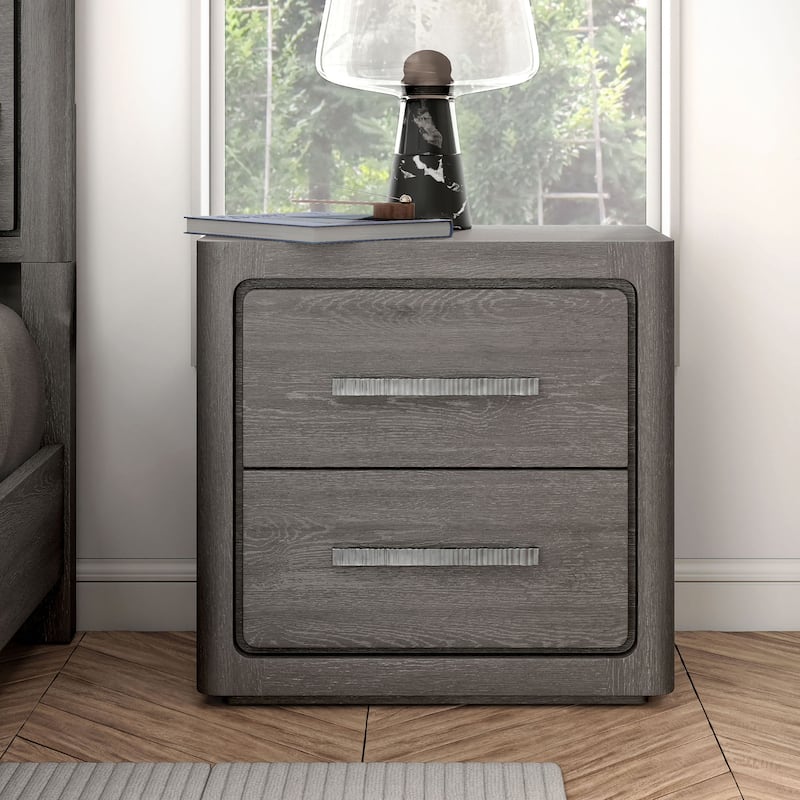 Furniture of America Sorelle Modern Solid Wood Nightstand with USB Ports - Grey