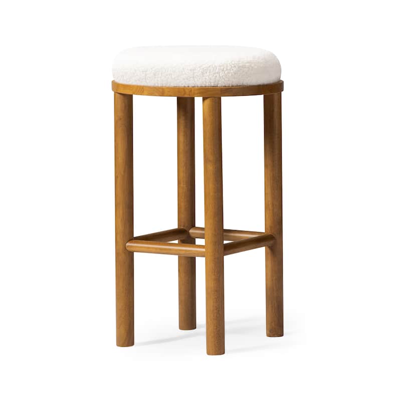 Maven Lane Clara Kitchen Stool In Aged Natural with Boucle Fabric - Aged Natural - Bar Height