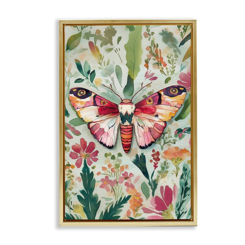 Stupell Butterfly over Abstract Flowers Framed Floater Canvas Wall Art Design By The Dutch Lady