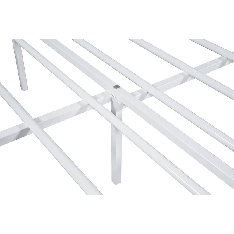 Modern Full Size Metal Bed with White Finish, Mattress Ready