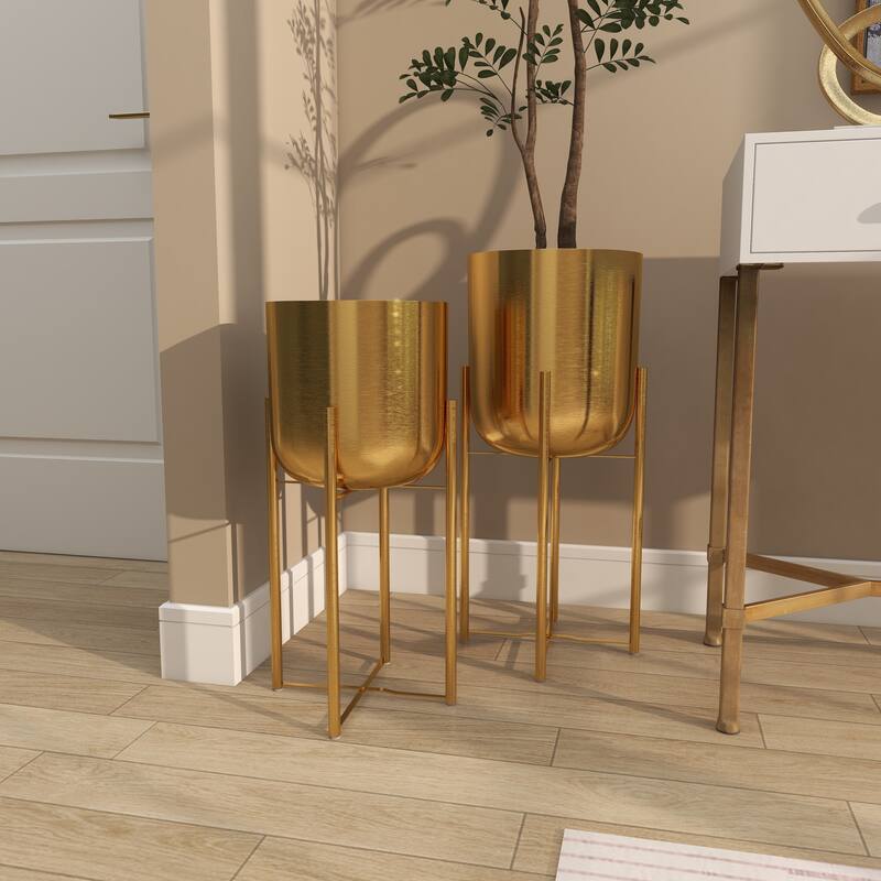 Modern Metallic Glam Planter Collection - Set of 2 - Multiple Sizes - Gold, Silver, White or Black