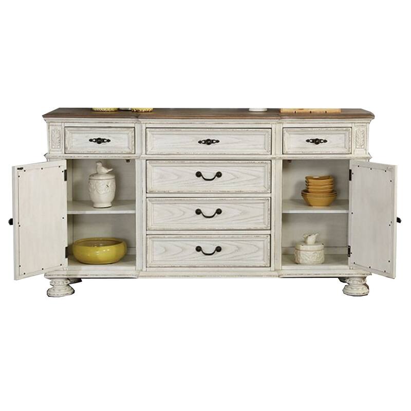 Server With Intricate Wood Inlay Details, Antique White