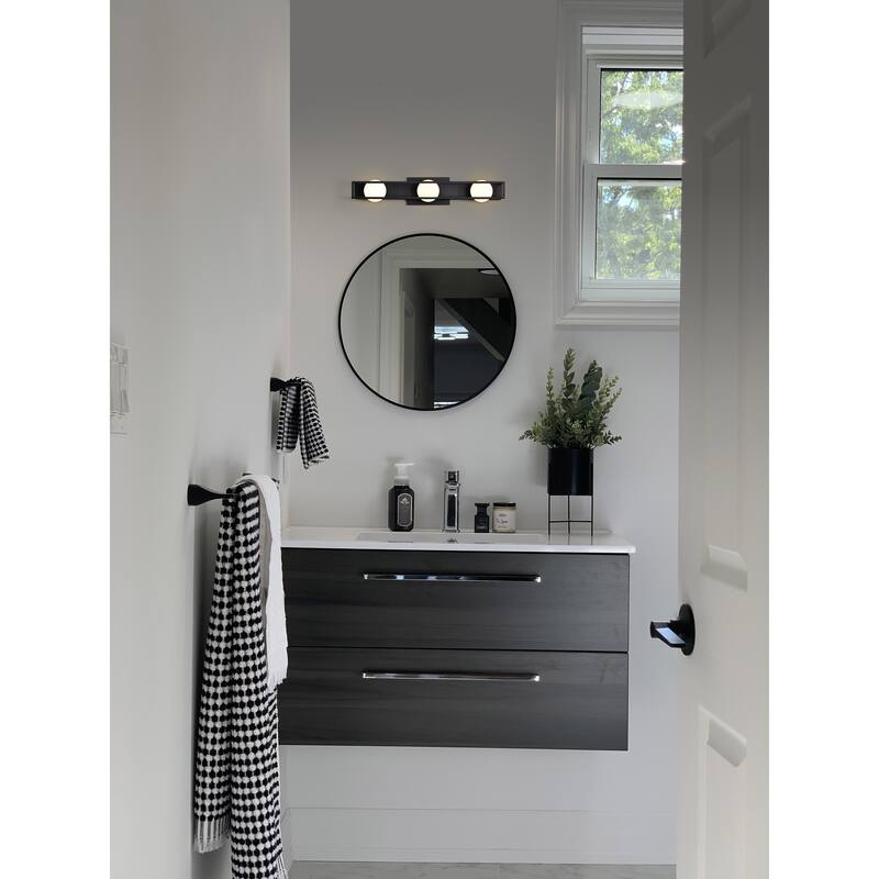Jenkins 24 Inch 3 Light LED Vanity Matte Black with Frosted Glass