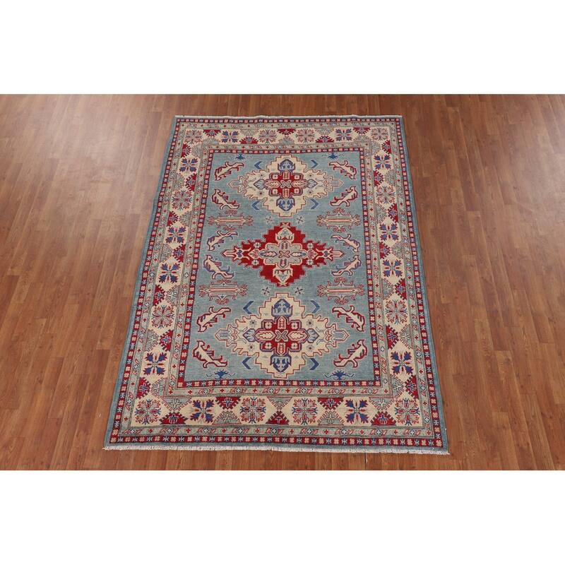 Light Blue Kazak Oriental Area Rug Hand-Knotted Wool Carpet - 5'9" x 8'1"