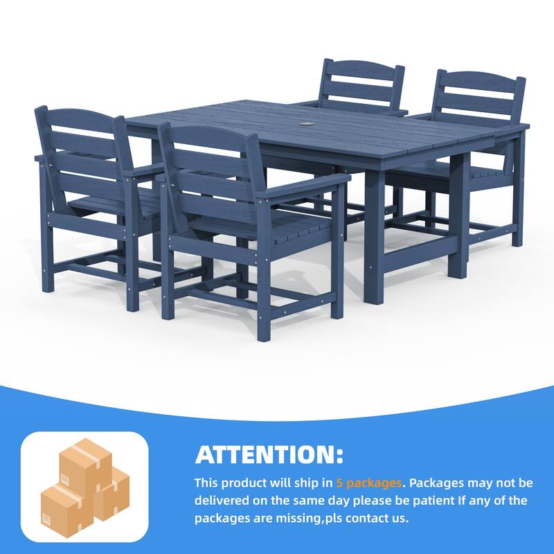 5-Piece HDPE Outdoor Dining Table Sets with Umbrella Hole - 1-Table 4-Chairs