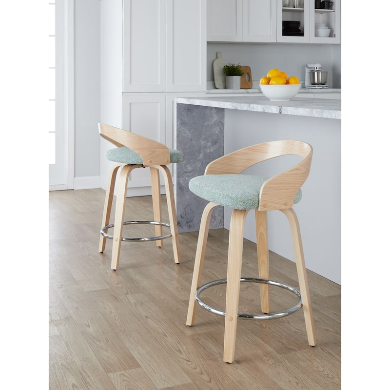 Carson Carrington Stavanger 24" Fixed-Height Counter Stool with Bent Wood Legs & Round Footrest (Set of 2)