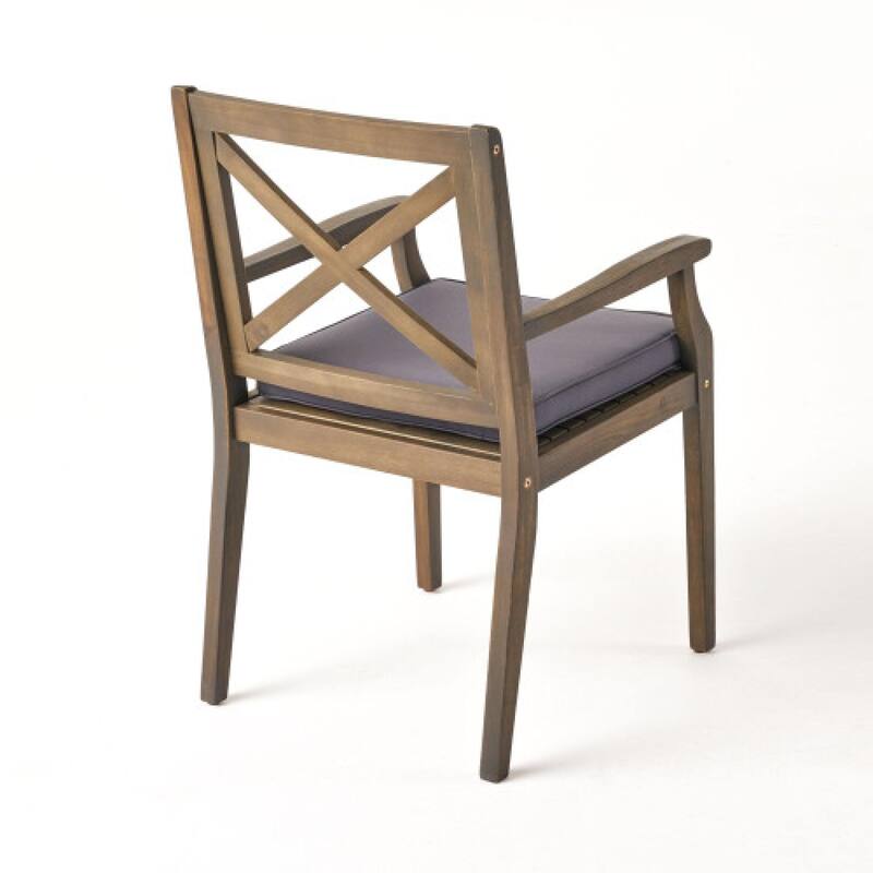 Roomfitters Set of 2 Solid Acacia Wood Dining Chairs with Water-Resistant Cushions, Cream