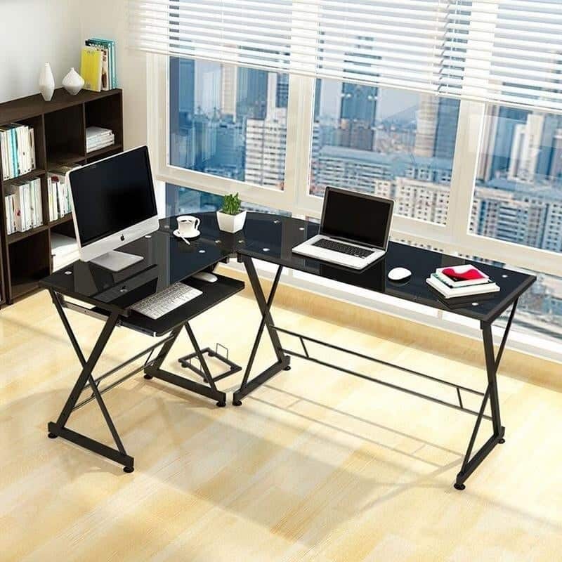 50" Champlain Glass Desk L-shaped Laptop Computer Desk - Black