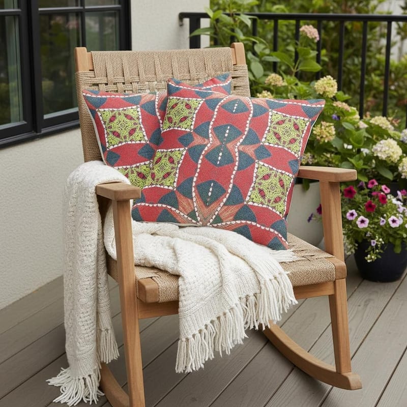 HomeRoots Set of Two 16" X 16" Gray and Red Blown Seam Geometric Indoor Outdoor Throw Pillows - 16.00' X '16.00' X '5.00 - Red/Gray - 16.00' X '16.00' X '5.00