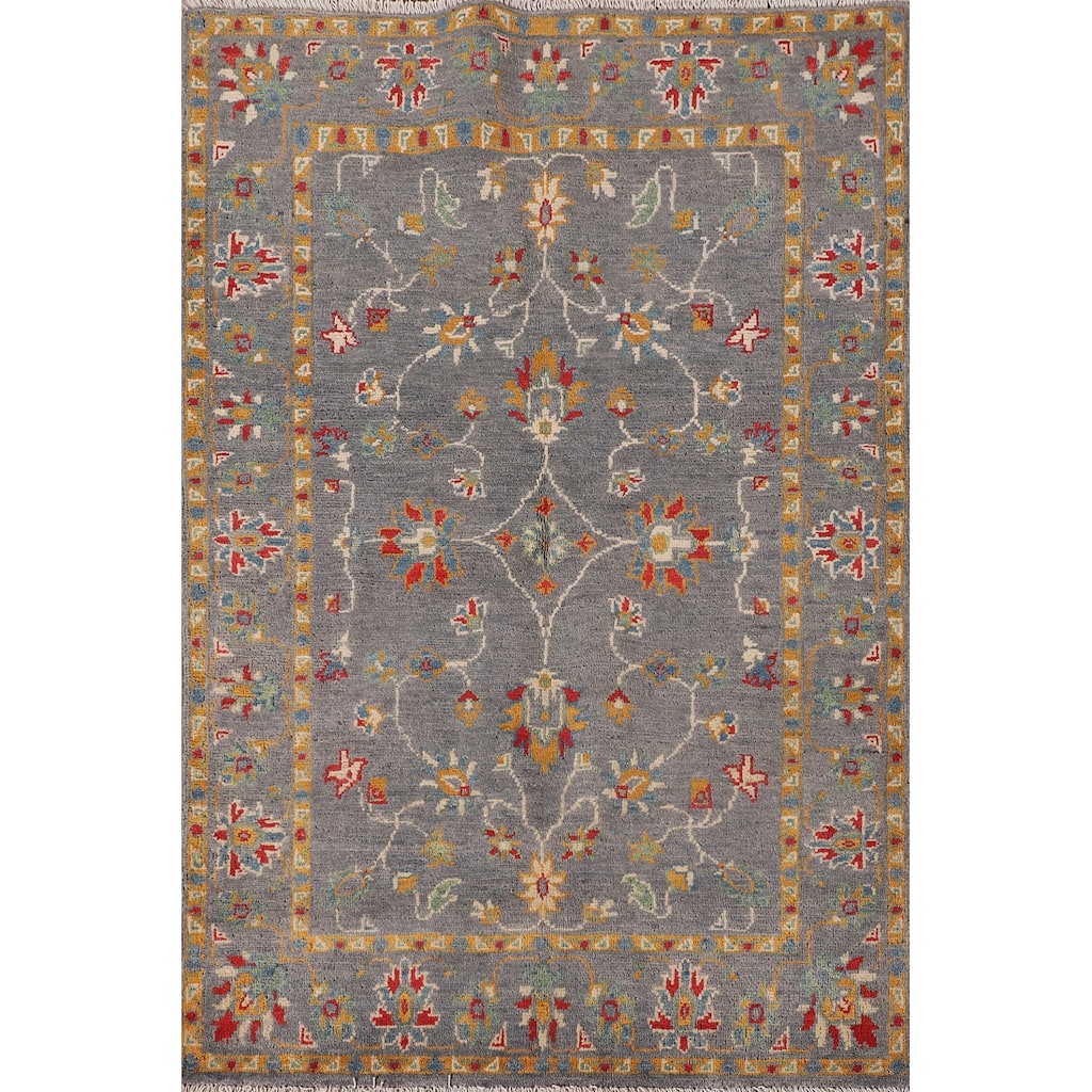 All-Over Gray Floral Kazak Oriental Accent Rug Handmade Wool Carpet - 3'4"x 5'0"