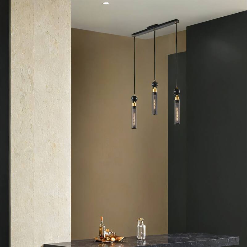 25" Modern Black & Gold 3-Light Pendant Chandelier - Black