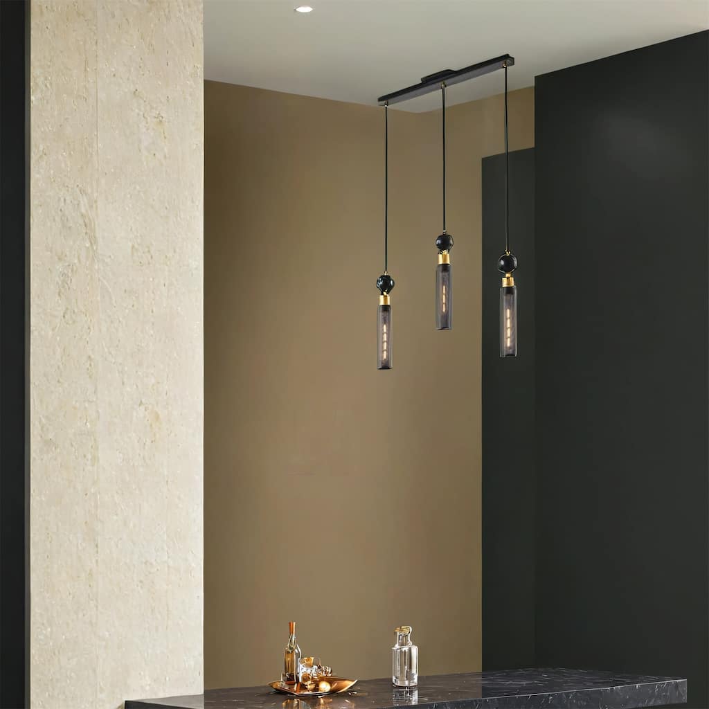 25" Modern Black & Gold 3-Light Pendant Chandelier