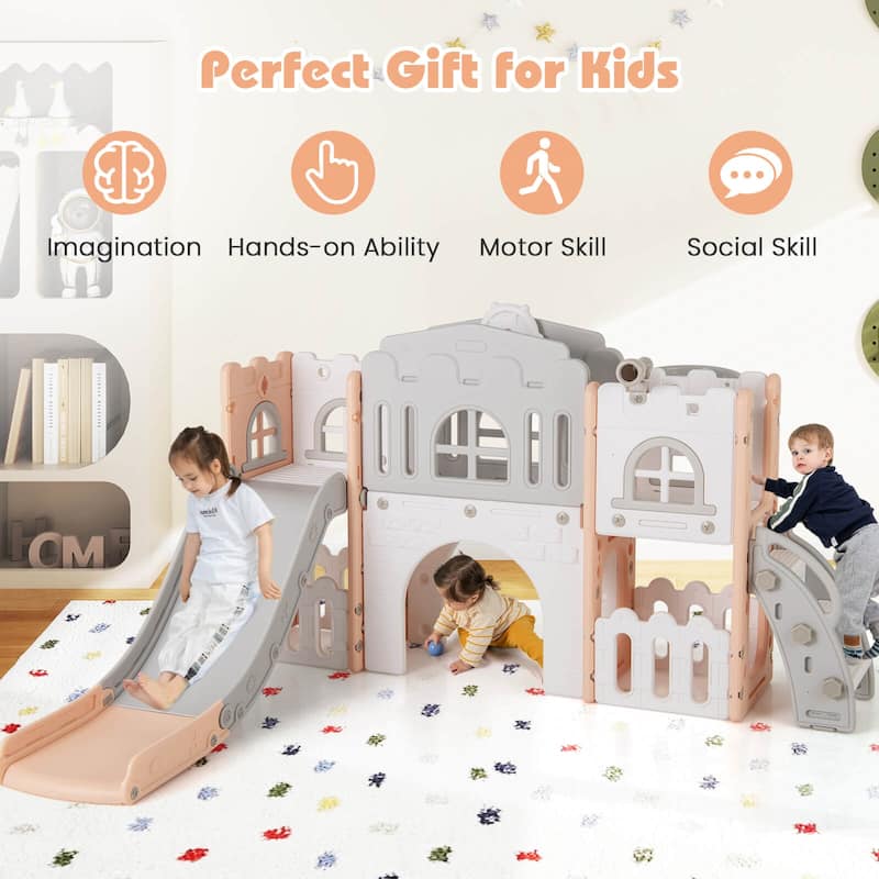Costway 6 in 1 L-shaped Toddle Slide for Toddlers Age 1-3 Baby Slide