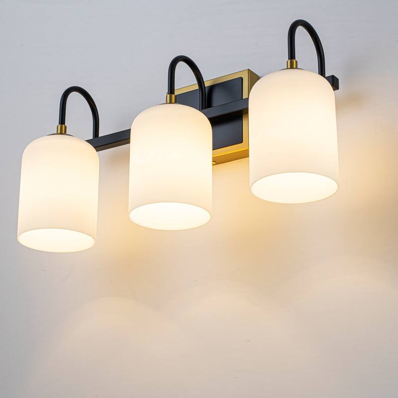 3-Light Modern Transitional Metal & Glass Bathroom Vanity Light with Milk White Glass Shades - 3 Light