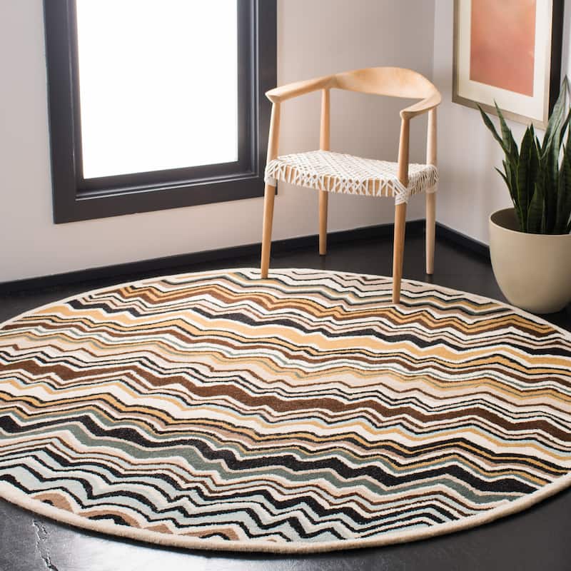 SAFAVIEH Handmade Wyndham Gulzhan Modern Wool Rug - 7' Round - Brown/Multi