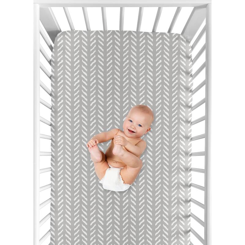 Sweet Jojo Designs Grey White Boho Herringbone Arrow Gray Woodland Forest Friends Unisex Boy Girl Collection Fitted Crib Sheet