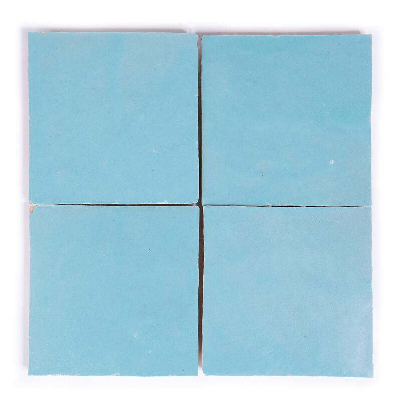 Handmade 4x4-in Moroccan Zellige Solid Color Pewter Blue