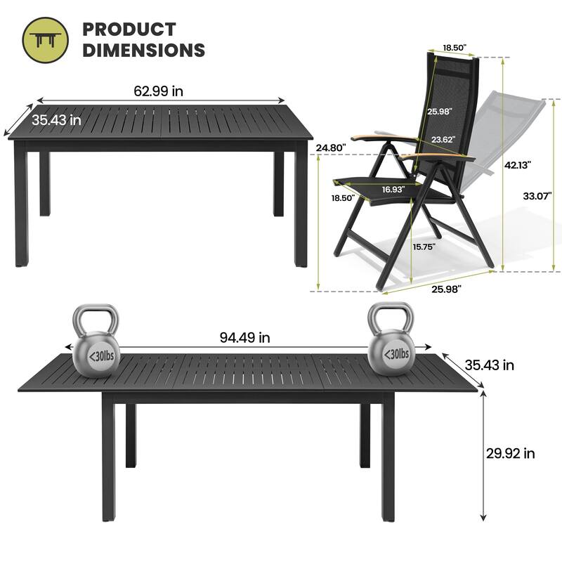 Outdoor Patio Dining Set Dining Extending Table Rectangular with Folding Chairs