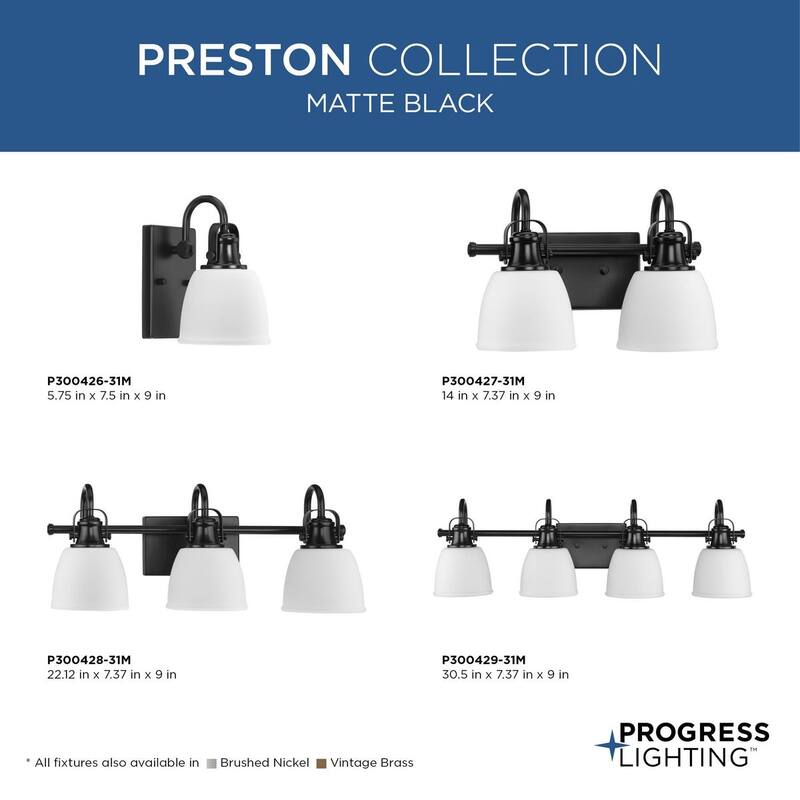 Preston Collection Three-Light Coastal Matte Black Bath and Vanity Light - 22.12 in x 7.37 in x 9 in