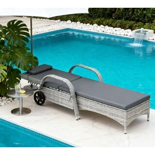 Adjustable Backrest Rattan Pool Lounge Chair - Black - Bed Bath ...