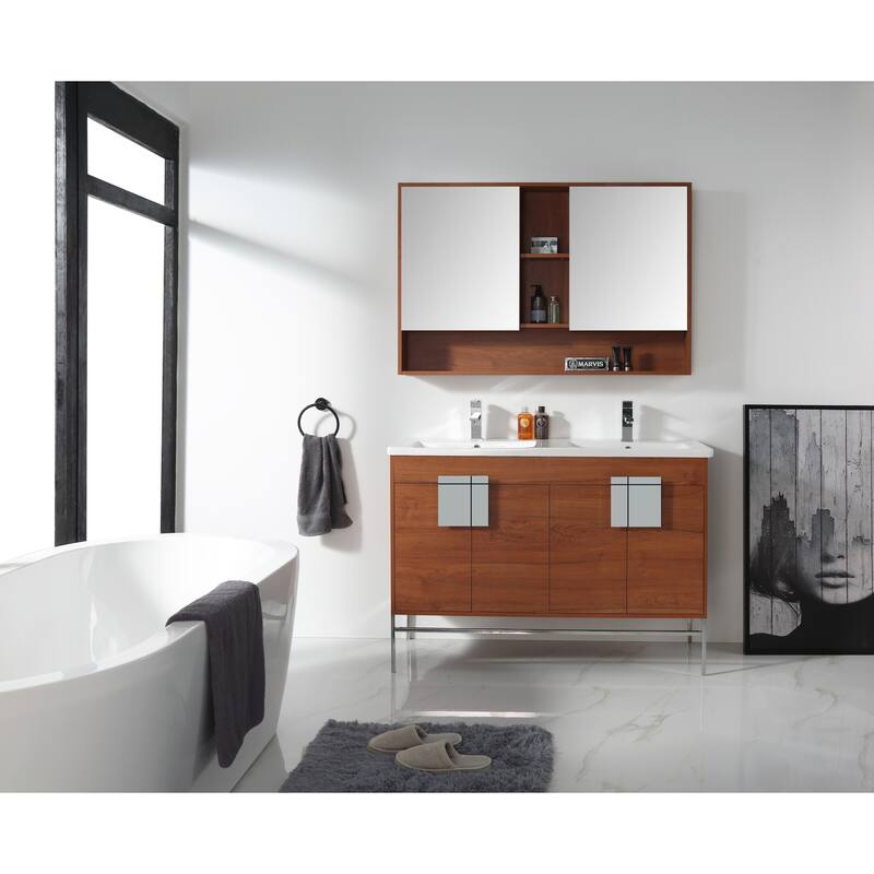 Modern Bathroom Vanity Set, Vitreous China Double Sink Top 48"