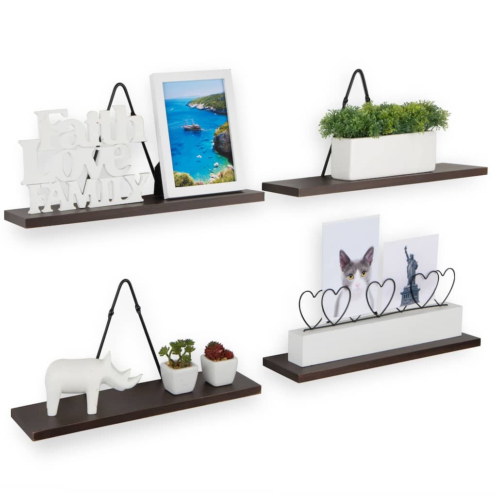 Rustic State Wall Mount Floating Shelves Wood with Triangle Bracket - Pack of 4