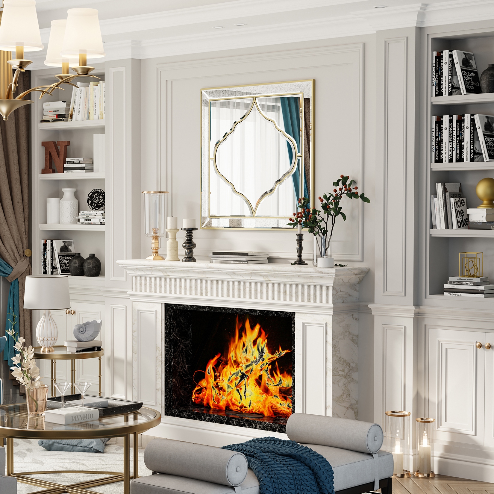 Square Glass Wall Mirror Decorative Hanging for Living Room