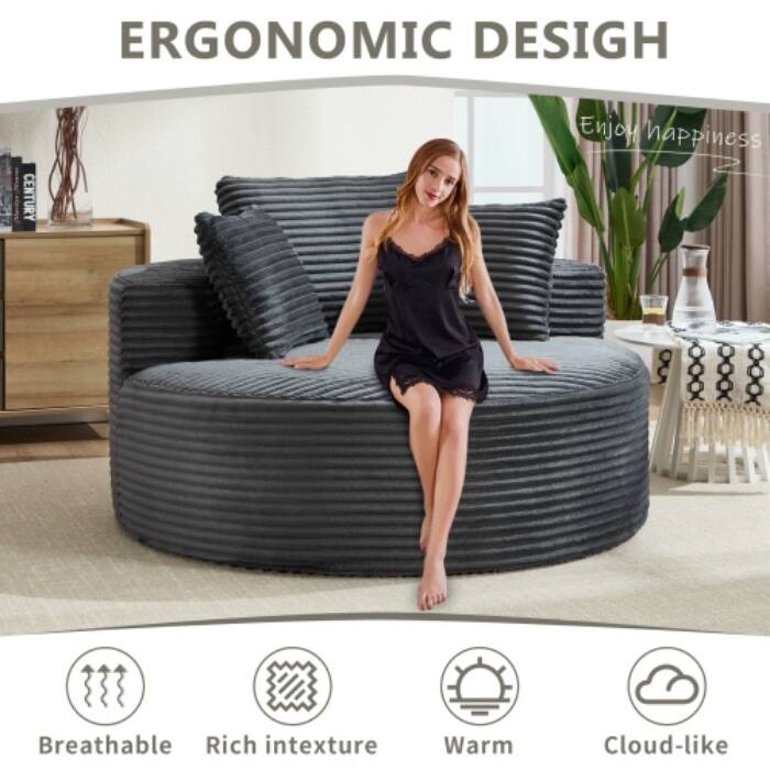 Round Memory Foam Sofa Bed, Cloud Sectional Couch with 3 Pillows for Living Room