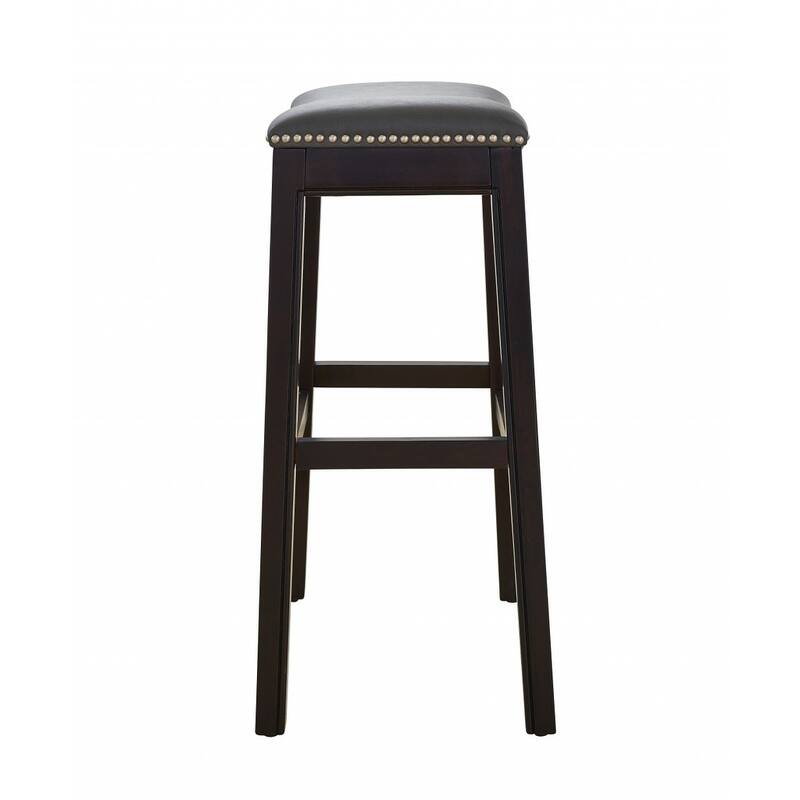 HomeRoots 31" Gray and Espresso Faux Leather and Solid Wood Backless Bar Height Bar Chair