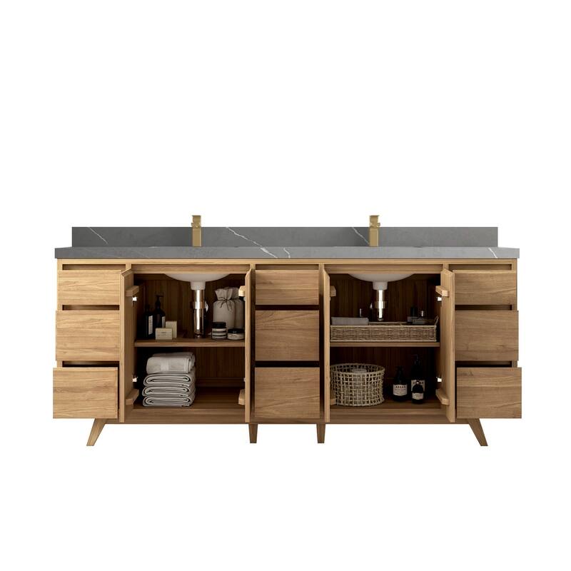 Willow Collections 84 in. W x 22 in. D Madison Teak Double Sink Bathroom Vanity with Countertop