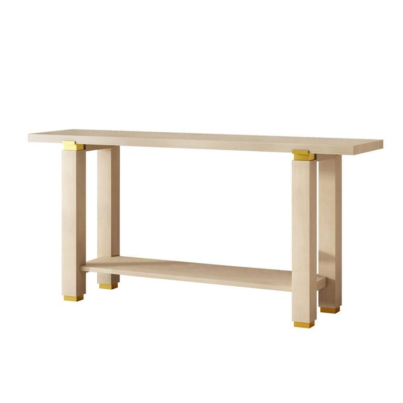 Modern 63" Console Table with Solid Wood Legs and Built-in Shelf for Stylish Entryway Organization