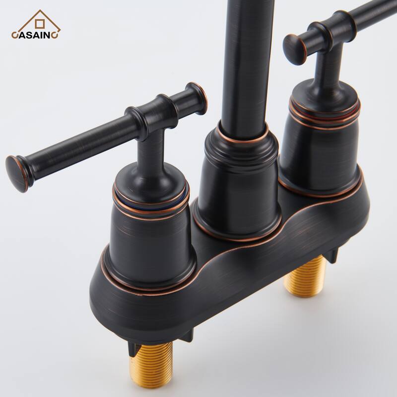 4 in. Centerset Double Handle Bathroom Faucet with Drain Kit Included