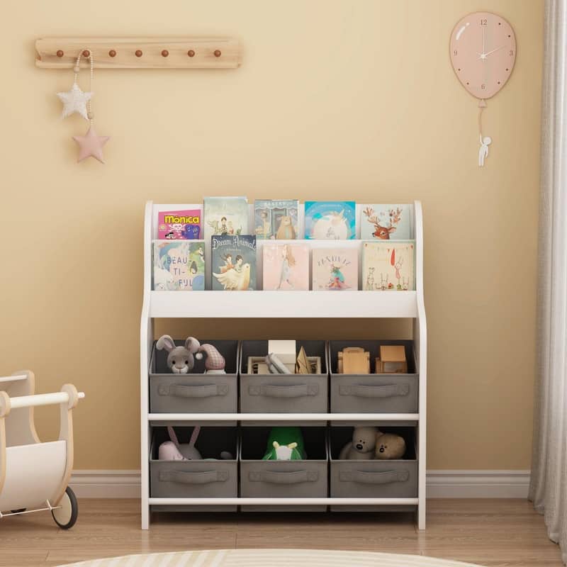 Kids Bookshelf with 6 Fabric Storage Bins