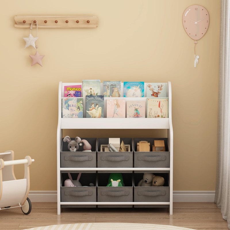 Kids Bookshelf with 6 Fabric Storage Bins