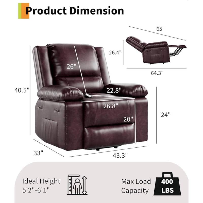 43.4" Heat and Massage Electric Power Lift Recliner Sofa Chair