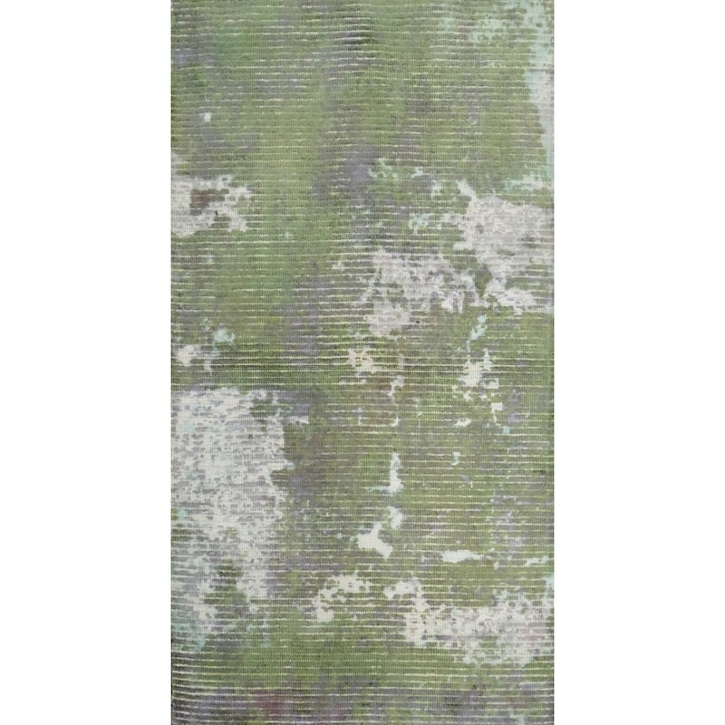 Hand Knotted Oriental Viscose Silk Carpet Modern Abstract Green Abstract Area Rug - 4' 0'' X 2' 0''