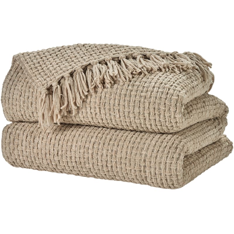 Mina Victory Lifestyle ZH225 Woven Chenille 70" x 103" White Indoor - Beige - 70" x 103"